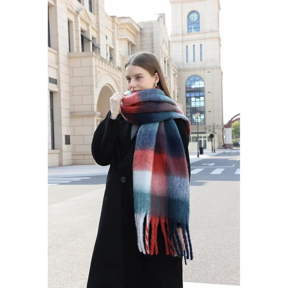 Women's Red Green Winter Warm Long Shawl Cold Weather Thick Blanket Scarfs
